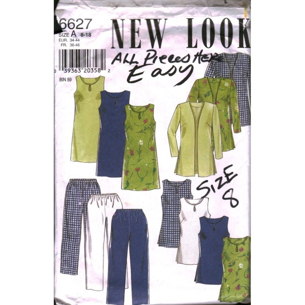 New Look 6627 Sewing Pattern Womens Dress Tunic Jacket Pants Size 8-18 Easy cut